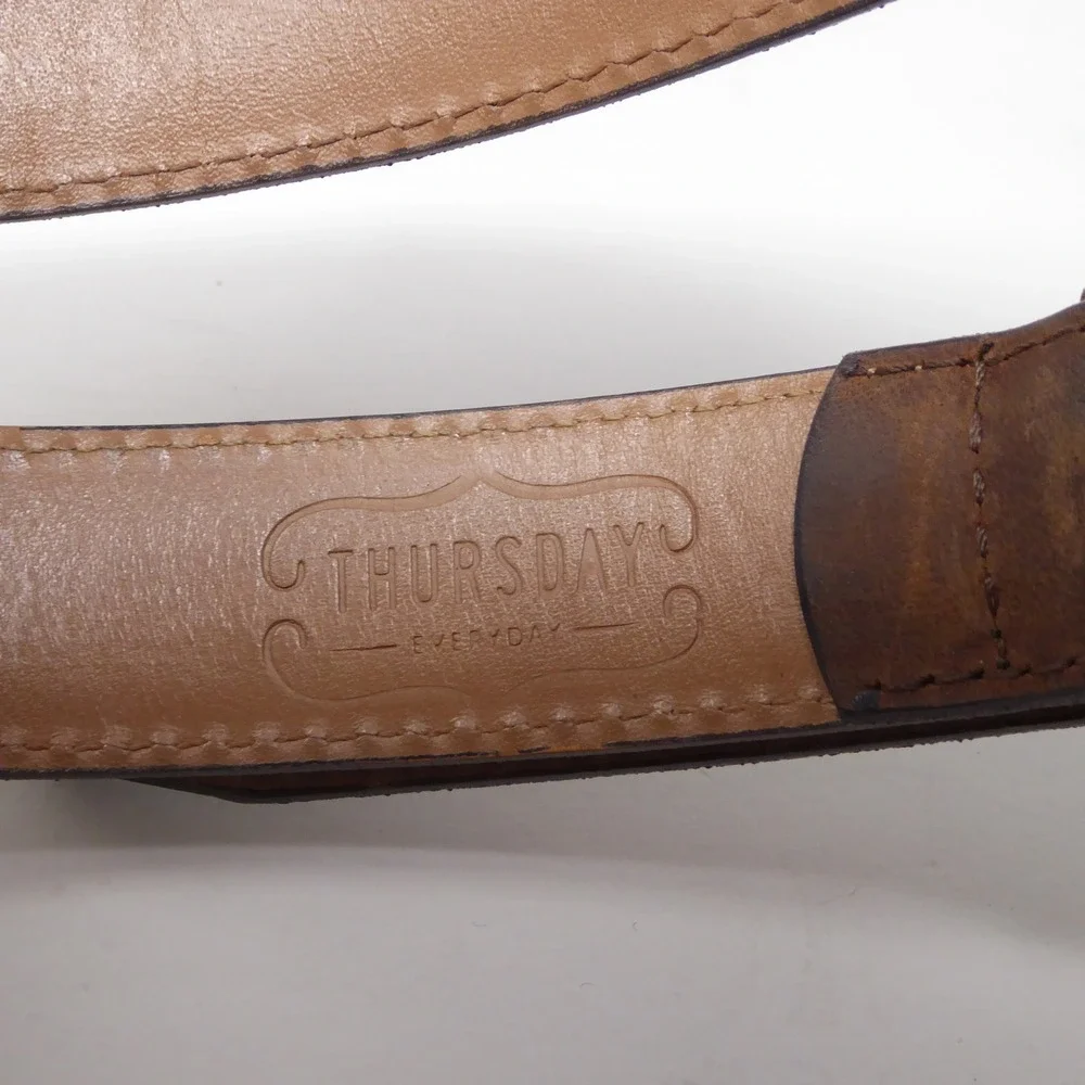 Thursday Mens Waist Belt Brown Leather Everyday Classic Silver Buckle 38